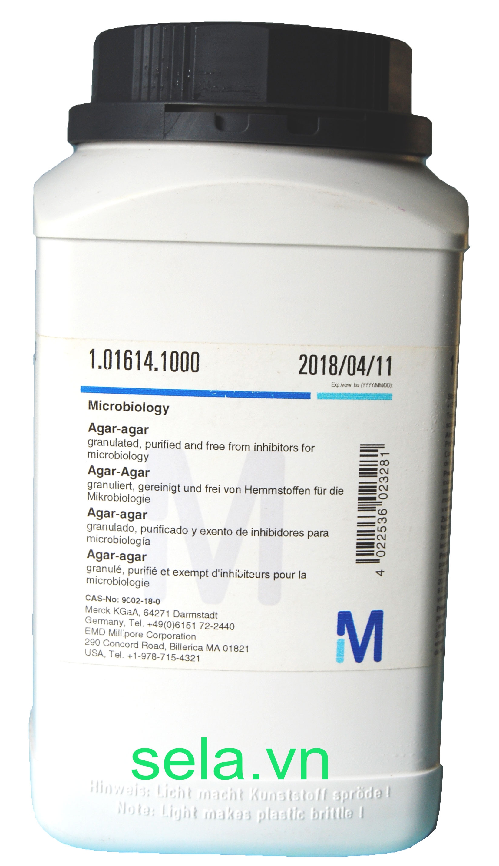 Agar-agar granulated, purified and free from inhibitors for microbiology