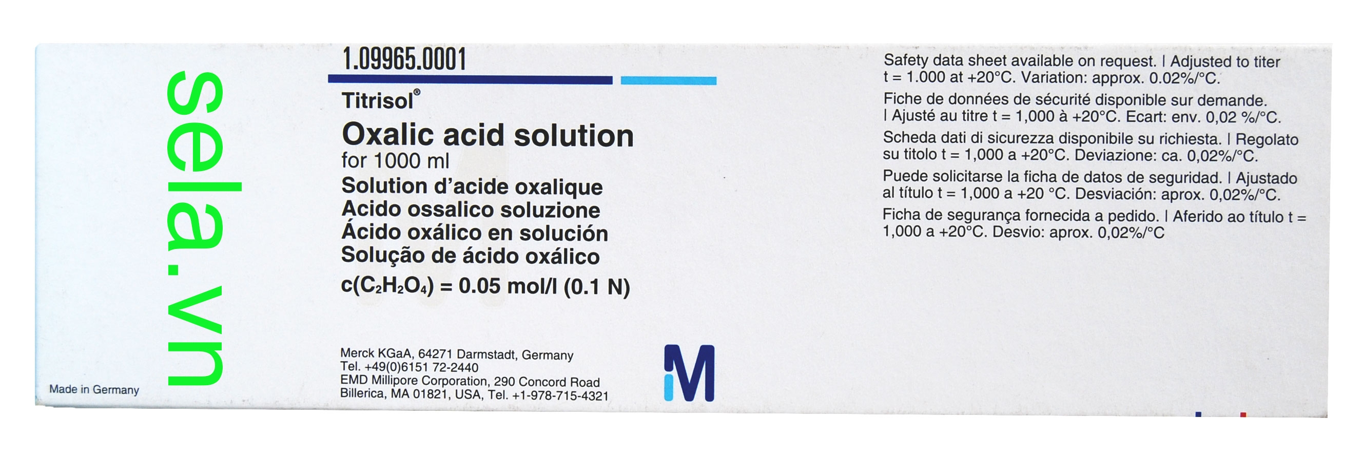 Oxalic acid solution for 1000 ml, c(C₂H₂O₄) = 0.05 mol/l (0.1 N) Titrisol®